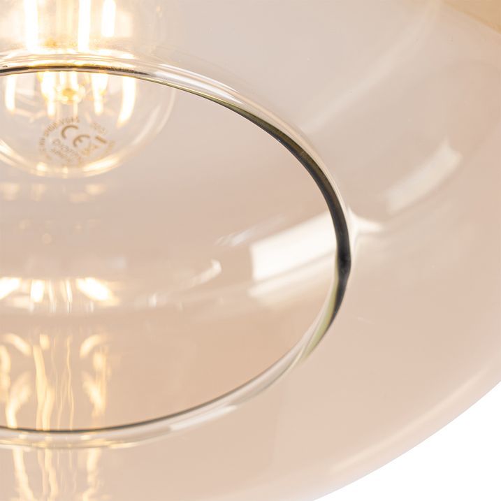 Qazqa Art Deco Plafondlamp Zwart Met Amber Glas - Bizle