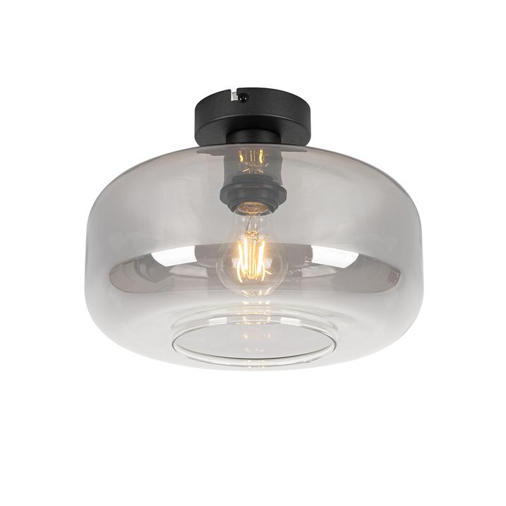 Qazqa Art Deco Plafondlamp Zwart Met Smoke Glas - Bizle