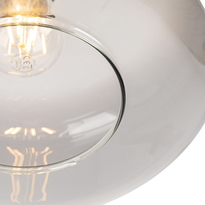 Qazqa Art Deco Plafondlamp Zwart Met Smoke Glas - Bizle