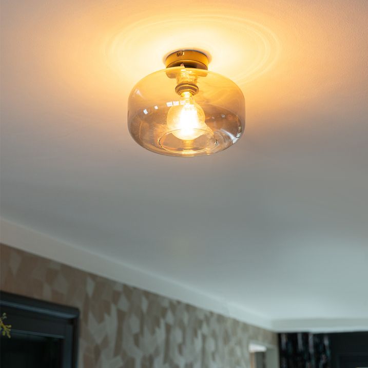 qazqa Art deco plafondlamp zwart met smoke glas - Bizle