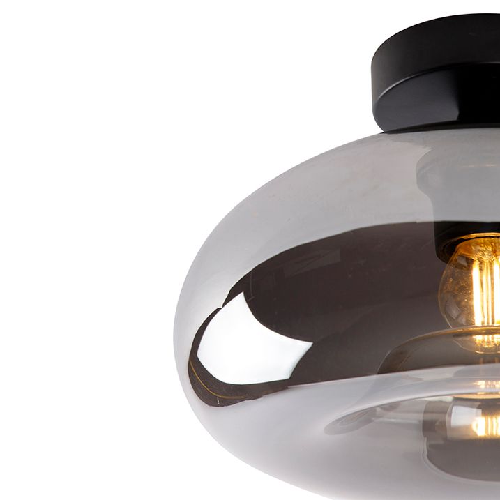Qazqa Art Deco Plafondlamp Zwart Met Smoke Glas - Busa