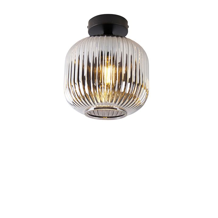 Qazqa Art Deco Plafondlamp Zwart Met Smoke Glas - Karel