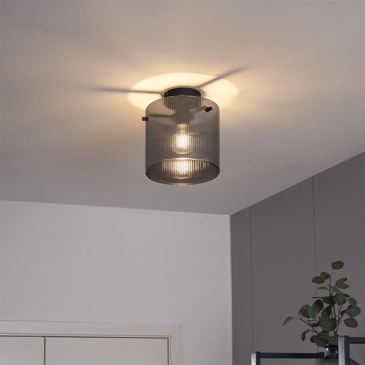 qazqa Art Deco plafondlamp zwart met smoke glas - Laura