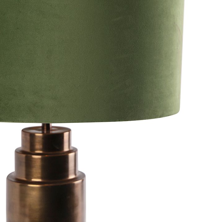 Qazqa Art Deco Tafellamp Brons Velours Kap Groen Met Goud 50 Cm - Bruut