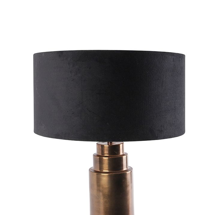 Qazqa Art Deco Tafellamp Brons Velours Kap Zwart Met Goud 50 Cm - Bruut