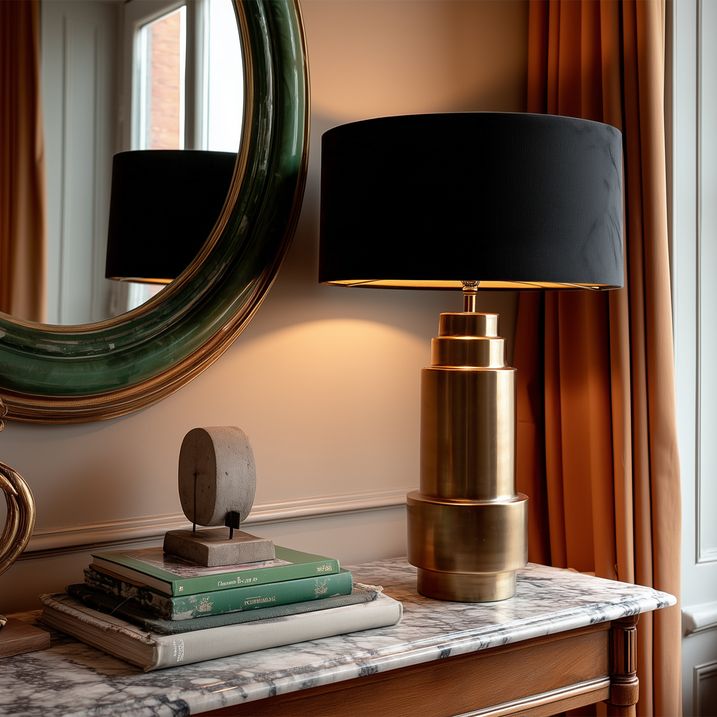 qazqa Art deco tafellamp brons velours kap zwart met goud 50 cm - Bruut