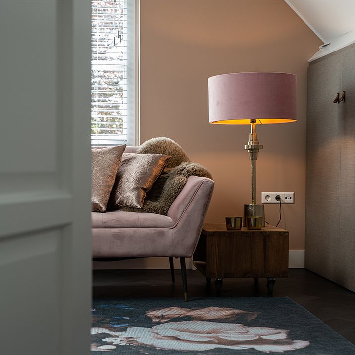 qazqa Art Deco tafellamp goud velours kap roze 50 cm - Diverso