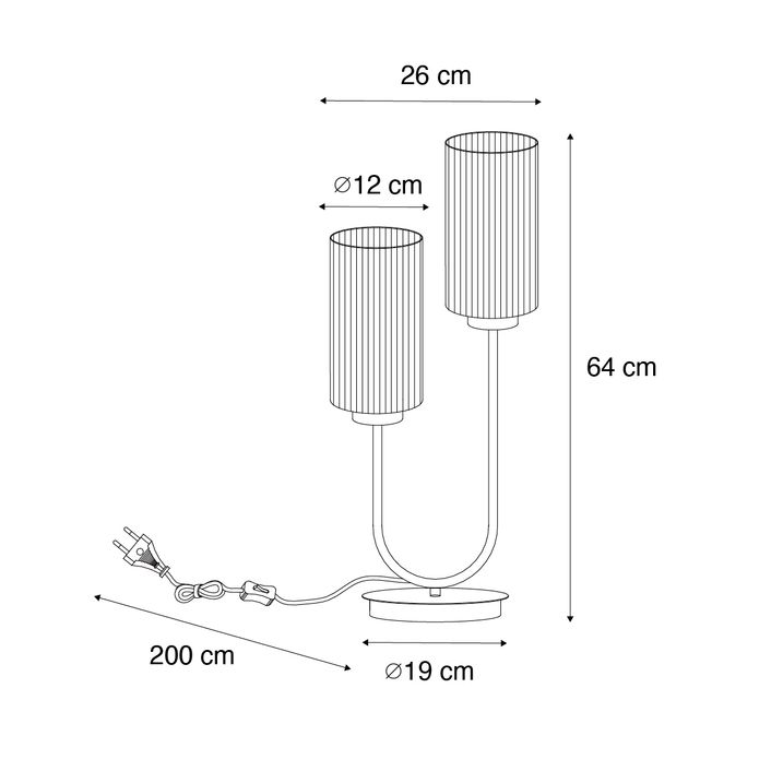 Qazqa Art Deco Tafellamp Zwart Met Smoke Glas 2-lichts - Laura