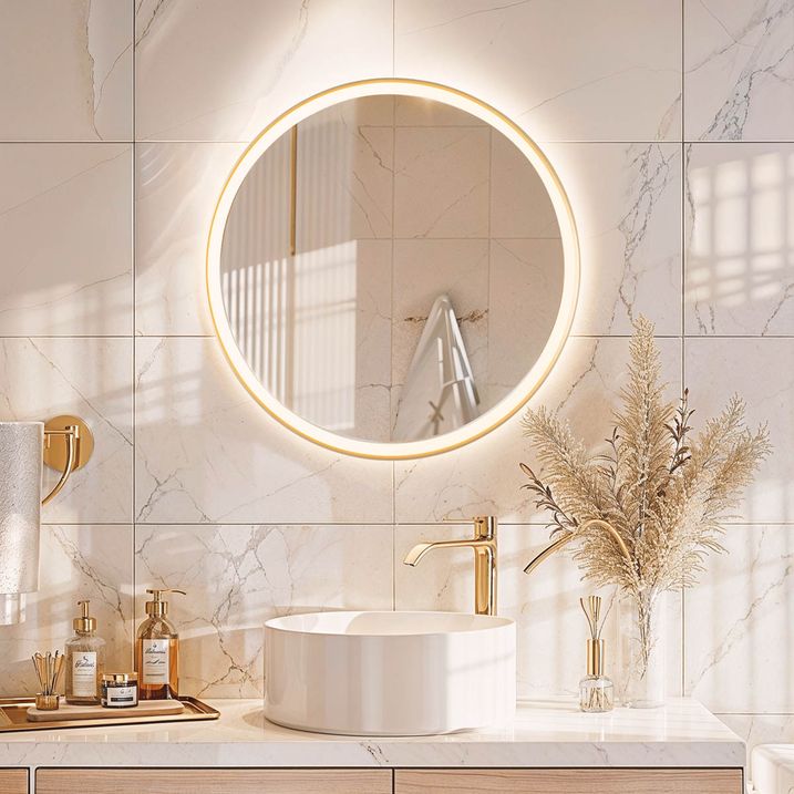 qazqa Badkamerspiegel goud 70 cm incl. LED met touch dimmer - Miral