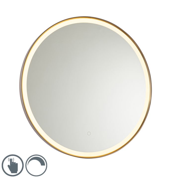 qazqa Badkamerspiegel rosé goud 70 cm incl. LED met touch dimmer - Miral