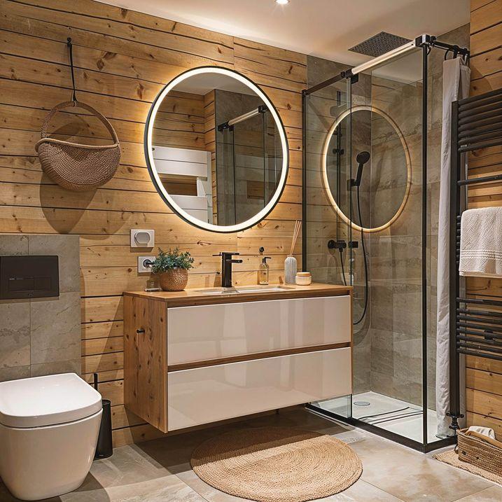 qazqa Badkamerspiegel zwart 70 cm incl. LED met touch dimmer - Miral