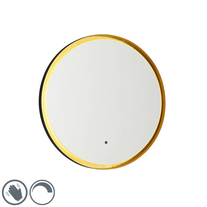 qazqa Badkamerspiegel zwart met goud incl. LED en touch dimmer - Pim