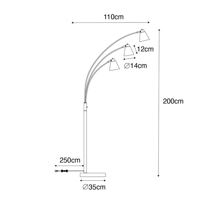 Qazqa Booglamp Brons Met Marmer En Amber Glas 3-lichts - Nina