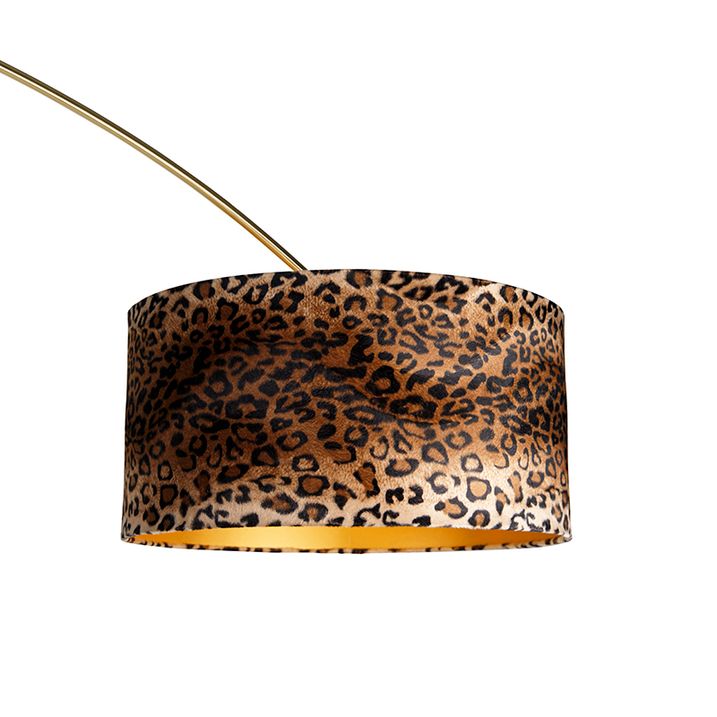 Qazqa Booglamp Messing Met Wit Stoffen Kap Luipaard 50 Cm - XXL