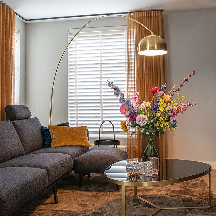 qazqa Booglamp messing met witte marmeren voet verstelbaar - XXL