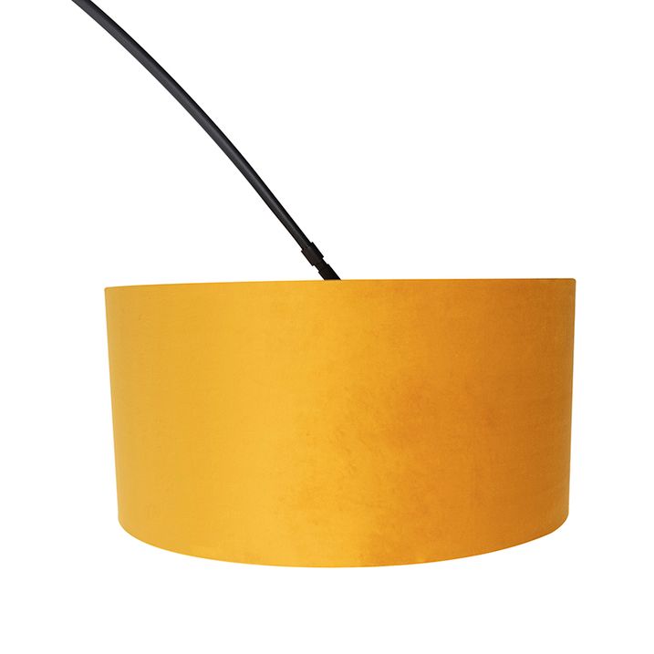 Qazqa Booglamp Zwart Met Velours Kap Okergeel Met Goud 50 Cm - XXL