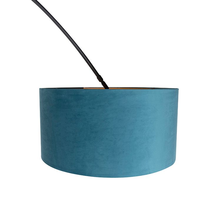 Qazqa Booglamp Zwart Velours Kap Blauw Met Goud 50 Cm - XXL