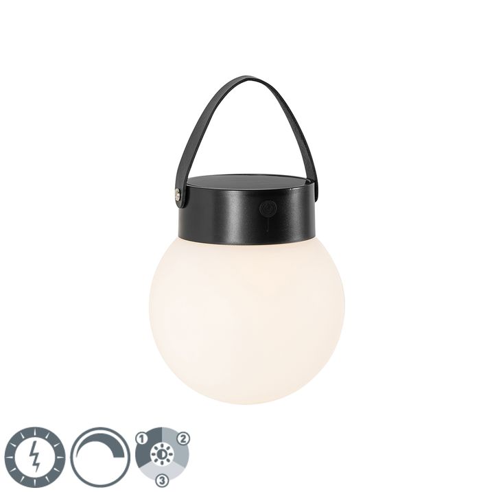 qazqa Buiten hanglamp zwart incl. LED 3-staps dimbaar solar - Cornelia