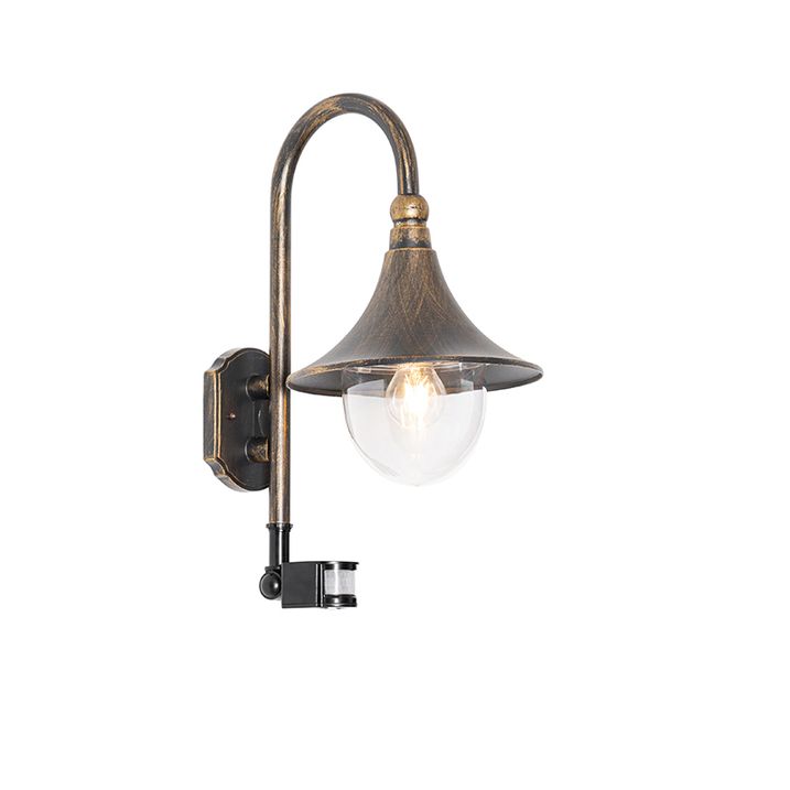 Qazqa Buiten Wandlamp Antiek Goud IP44 Incl. Bewegingsmelder - Daphne