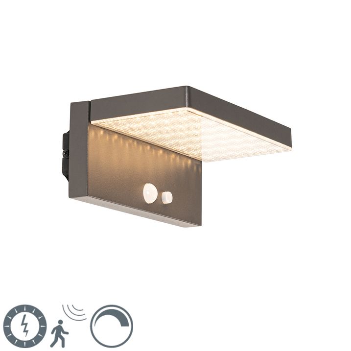 qazqa Buiten wandlamp donkergrijs incl. LED en dimlicht op solar - Sunnie