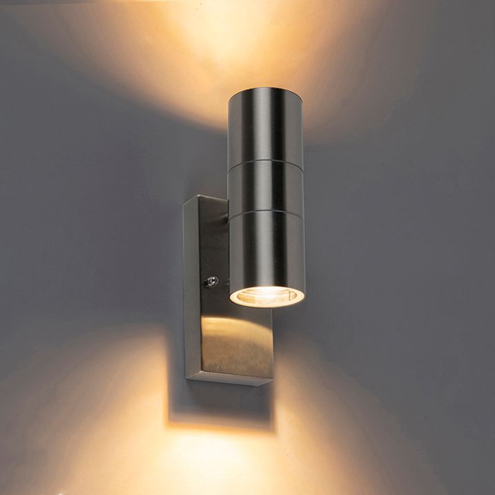 qazqa Buiten wandlamp staal 2-lichts IP44 met schemersensor - Duo