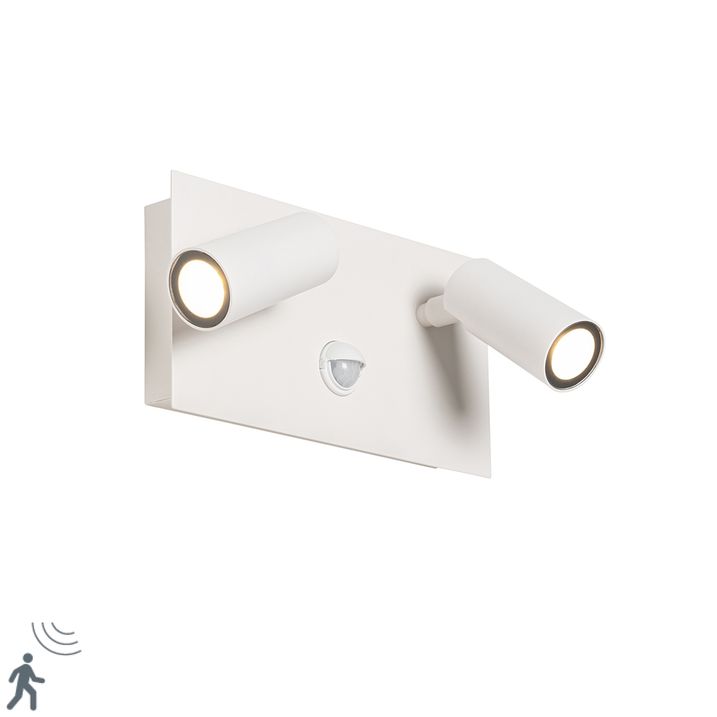 qazqa Buiten wandlamp wit incl. LED 2-lichts bewegingssensor- Simon