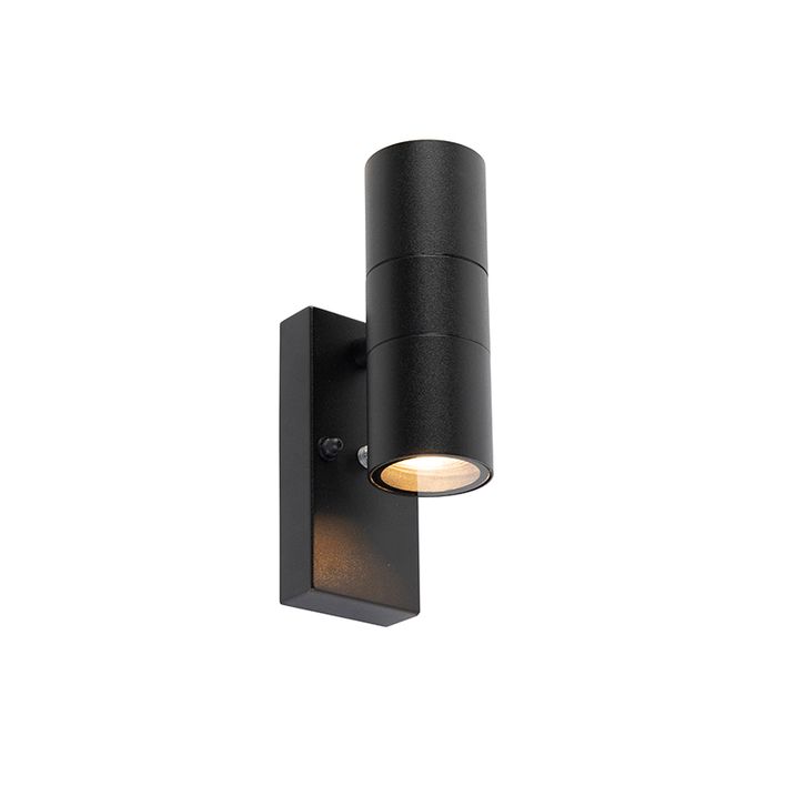 Qazqa Buiten Wandlamp Zwart 2-lichts IP44 Met Schemersensor - Duo