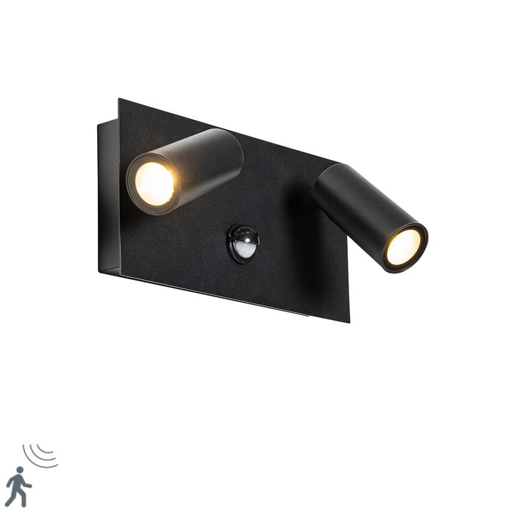 qazqa Buiten wandlamp zwart incl. LED 2-lichts bewegingssensor- Simon