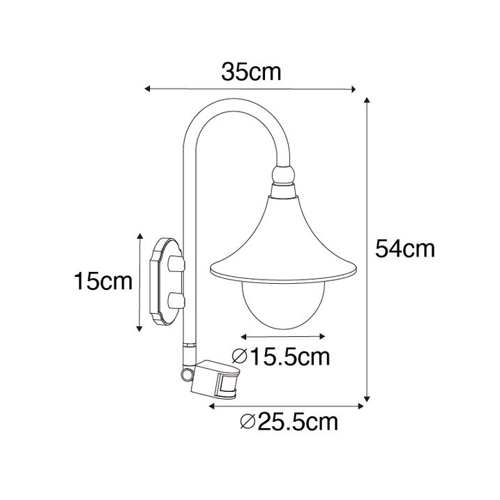 Qazqa Buiten Wandlamp Zwart IP44 Incl. Bewegingsmelder - Daphne