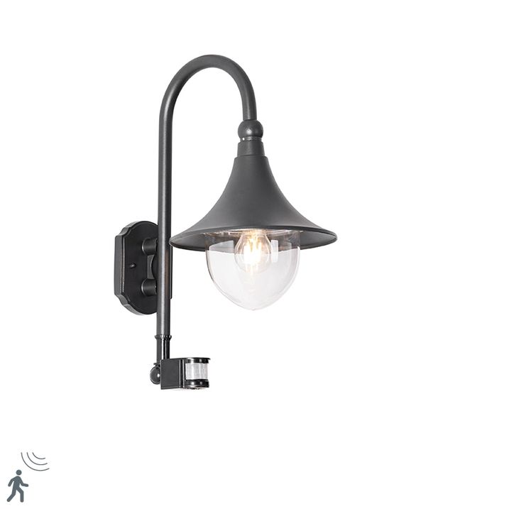 qazqa Buiten wandlamp zwart IP44 incl. bewegingsmelder - Daphne