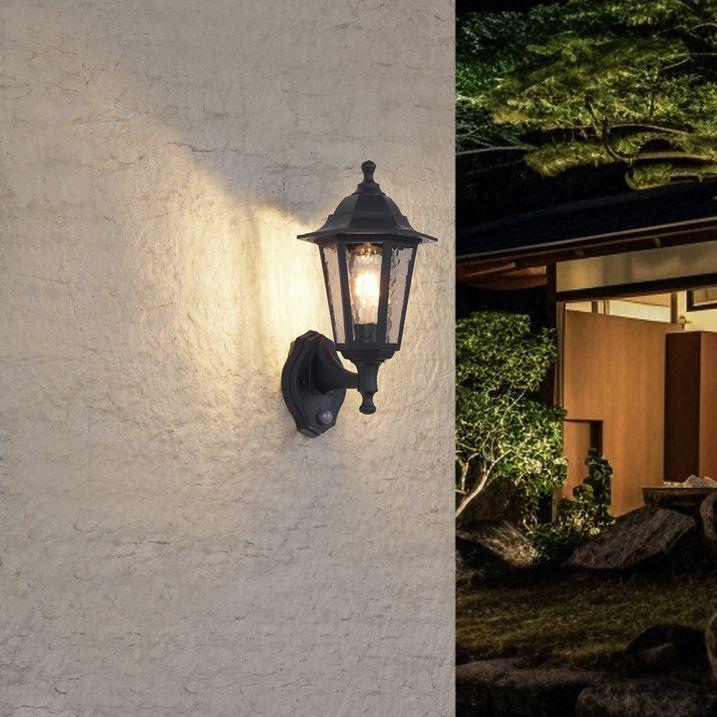 qazqa Buiten wandlamp zwart met bewegingssensor IP44 - New Haven Hammered