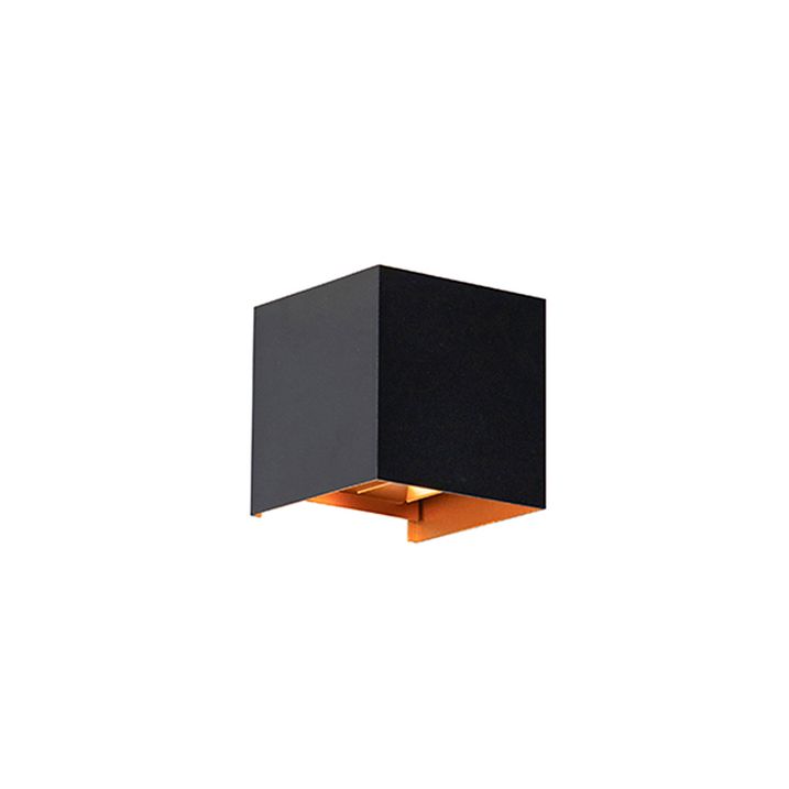 Qazqa Buiten Wandlamp Zwart Met Goud Incl. LED 2-lichts IP54 - Edwin