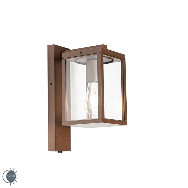 qazqa Buiten wandlantaarn roestbruin IP44 met schemersensor - Charlois