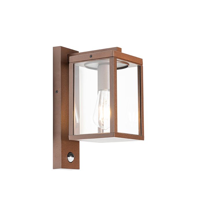 Qazqa Buiten Wandlantaarn Roestbruin Met Bewegingssensor IP44 - Charlois