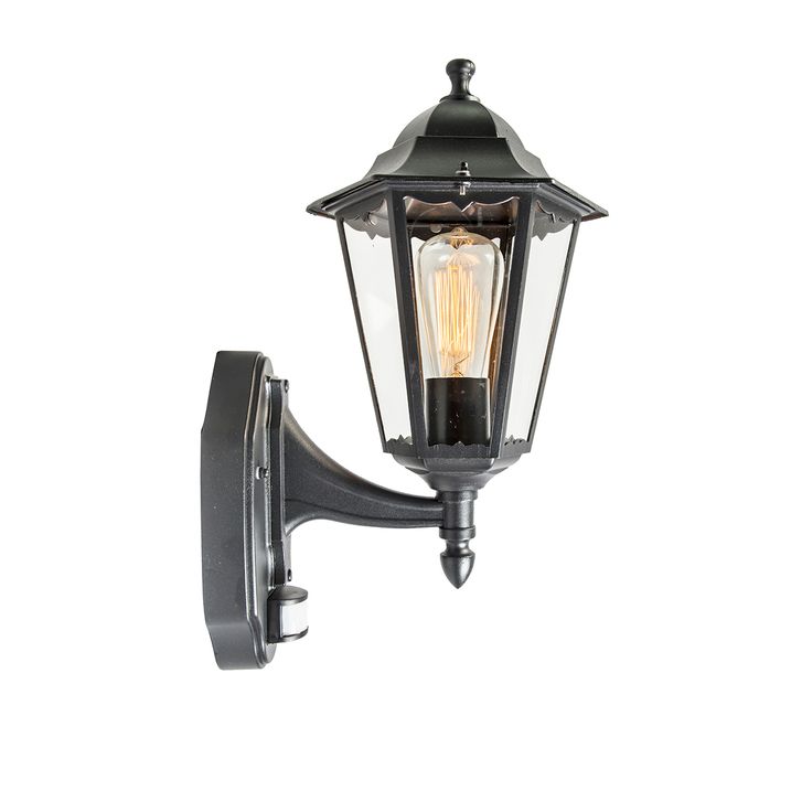 Qazqa Buiten Wandlantaarn Zwart Met Bewegingssensor IP44 - New Orleans Up