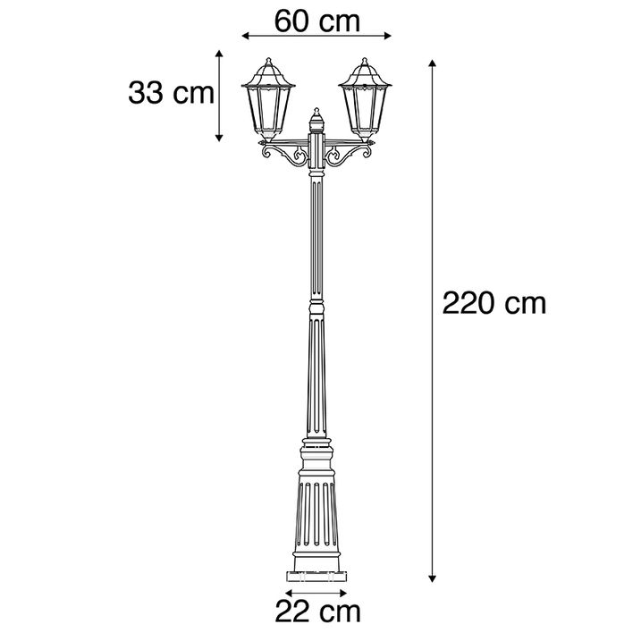 Qazqa Buitenlantaarn Zwart 220 Cm 2-lichts IP44 - Havana