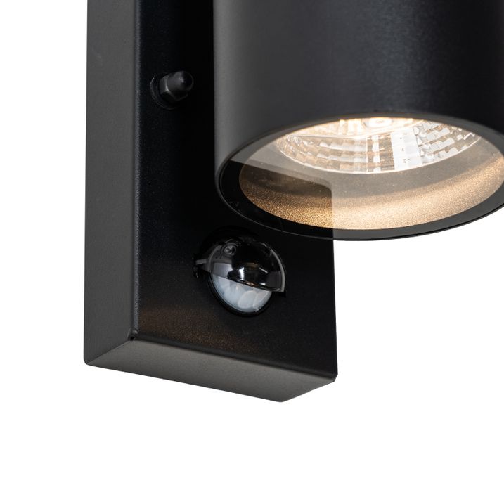 Qazqa Buitenwandlamp Zwart 2-lichts AR70 Met Bewegingssensor - Duo