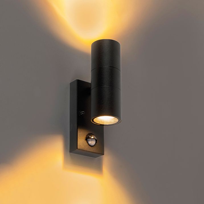 Qazqa Buitenwandlamp Zwart 2-lichts Met Bewegingssensor IP44 - Duo