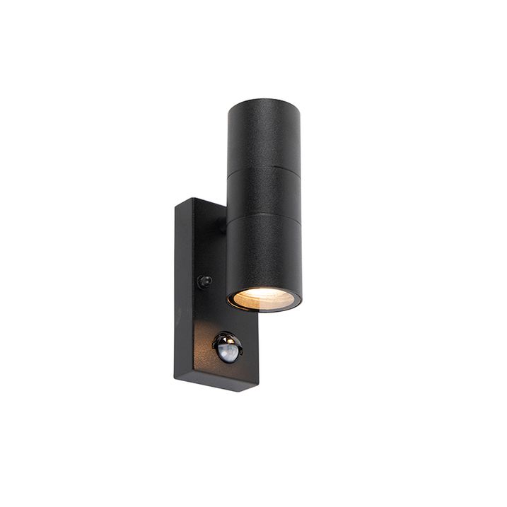 Qazqa Buitenwandlamp Zwart 2-lichts Met Bewegingssensor IP44 - Duo