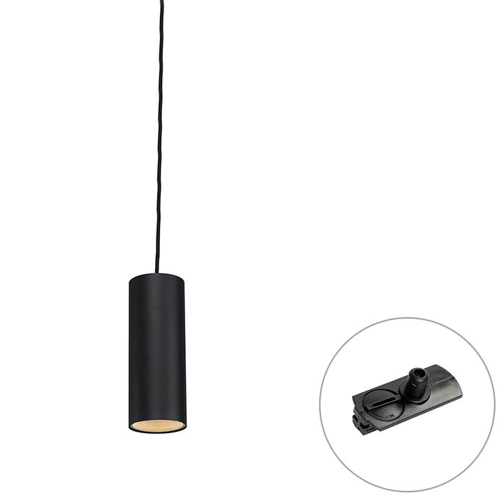 qazqa Design hanglamp zwart incl. rail adapter 1-fase - Iconic Tubo qazqa Design hanglamp zwart incl. rail adapter 1-fase - Iconic Tubo