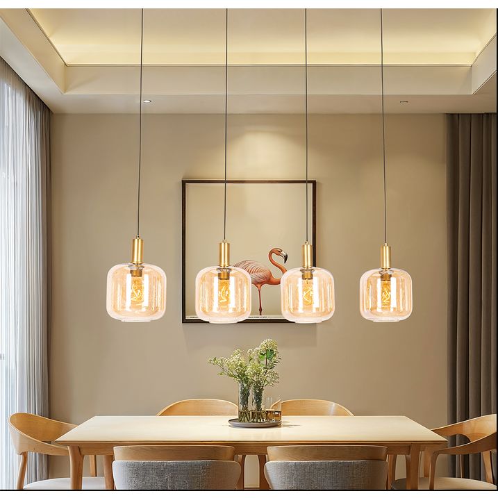 qazqa Design hanglamp zwart met messing en amber glas 4-lichts - Zuzanna qazqa Design hanglamp zwart met messing en amber glas 4-lichts - Zuzanna