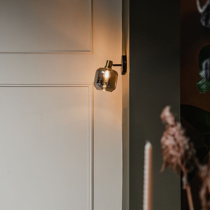 qazqa Design plafondspot zwart met goud met smoke glas - Zuzanna