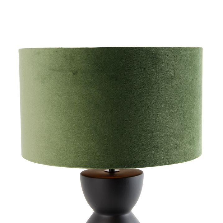 Qazqa Design Tafellamp Zwart 16 Cm Velours Kap Groen Met Goud 35 Cm - Alisia