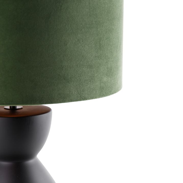 Qazqa Design Tafellamp Zwart 16 Cm Velours Kap Groen Met Goud 35 Cm - Alisia