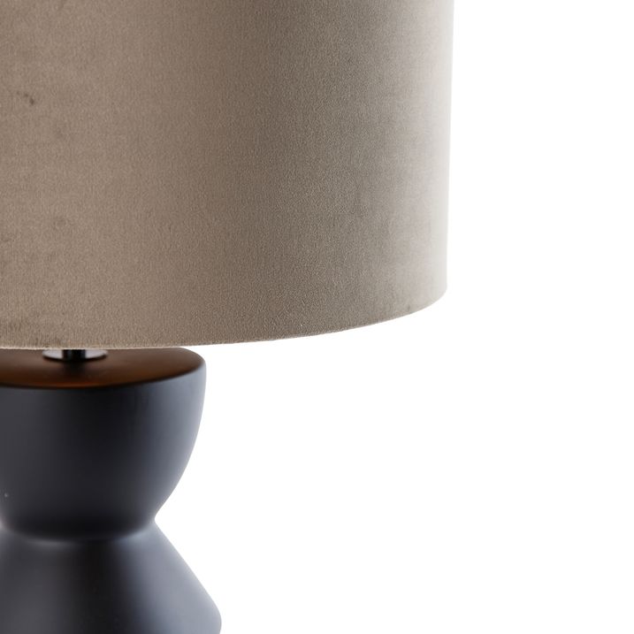 Qazqa Design Tafellamp Zwart 16 Cm Velours Kap Taupe Met Goud 35 Cm - Alisia
