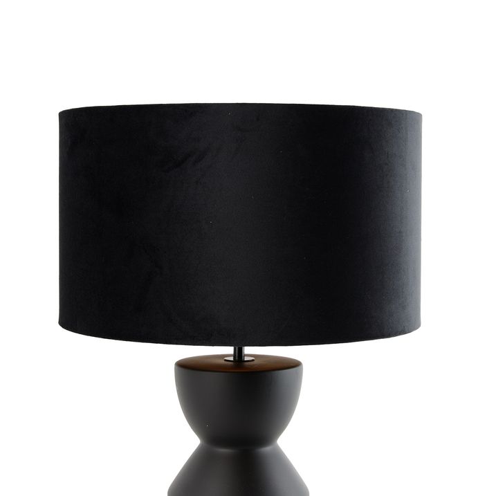 Qazqa Design Tafellamp Zwart 16 Cm Velours Kap Zwart Met Goud 35 Cm - Alisia