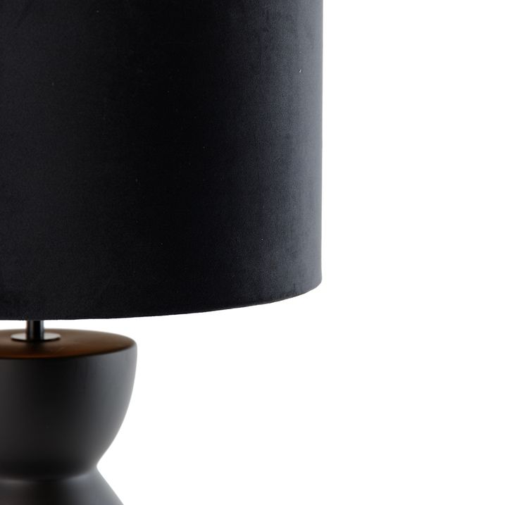 Qazqa Design Tafellamp Zwart 16 Cm Velours Kap Zwart Met Goud 35 Cm - Alisia