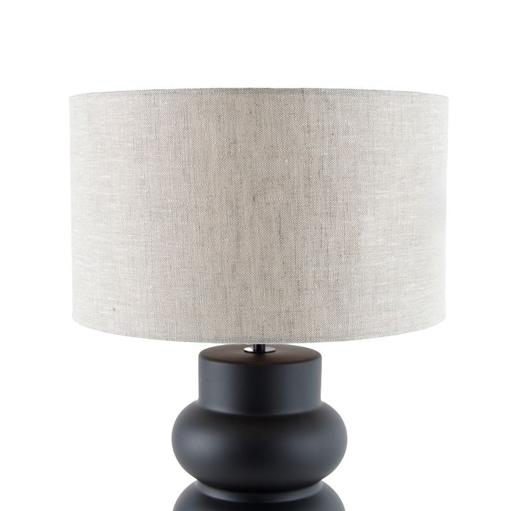Qazqa Design Tafellamp Zwart 17 Cm Stoffen Kap Lichtgrijs 35 Cm - Alisia