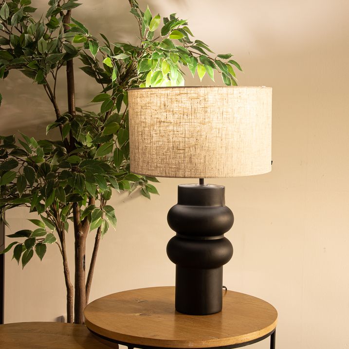 qazqa Design tafellamp zwart 17 cm stoffen kap lichtgrijs 35 cm - Alisia qazqa Design tafellamp zwart 17 cm stoffen kap lichtgrijs 35 cm - Alisia