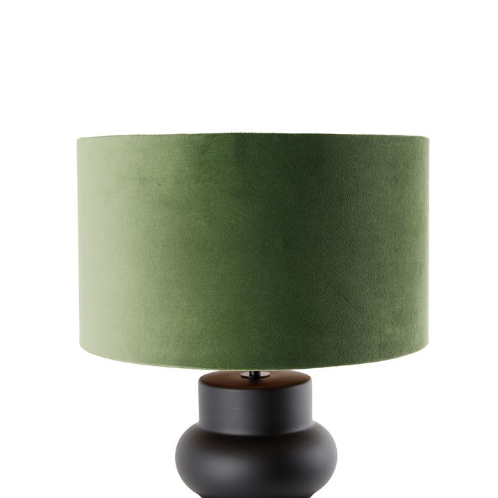 Qazqa Design Tafellamp Zwart 17 Cm Velours Kap Groen Met Goud 35 Cm - Alisia